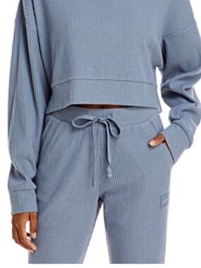 Alo Ribbed Muse High Rise Joggers Steel Blue Grey Gray Rare Sz M 8-10 Rare